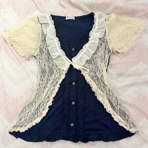 Axes Femme | Navy Blue Lace Top